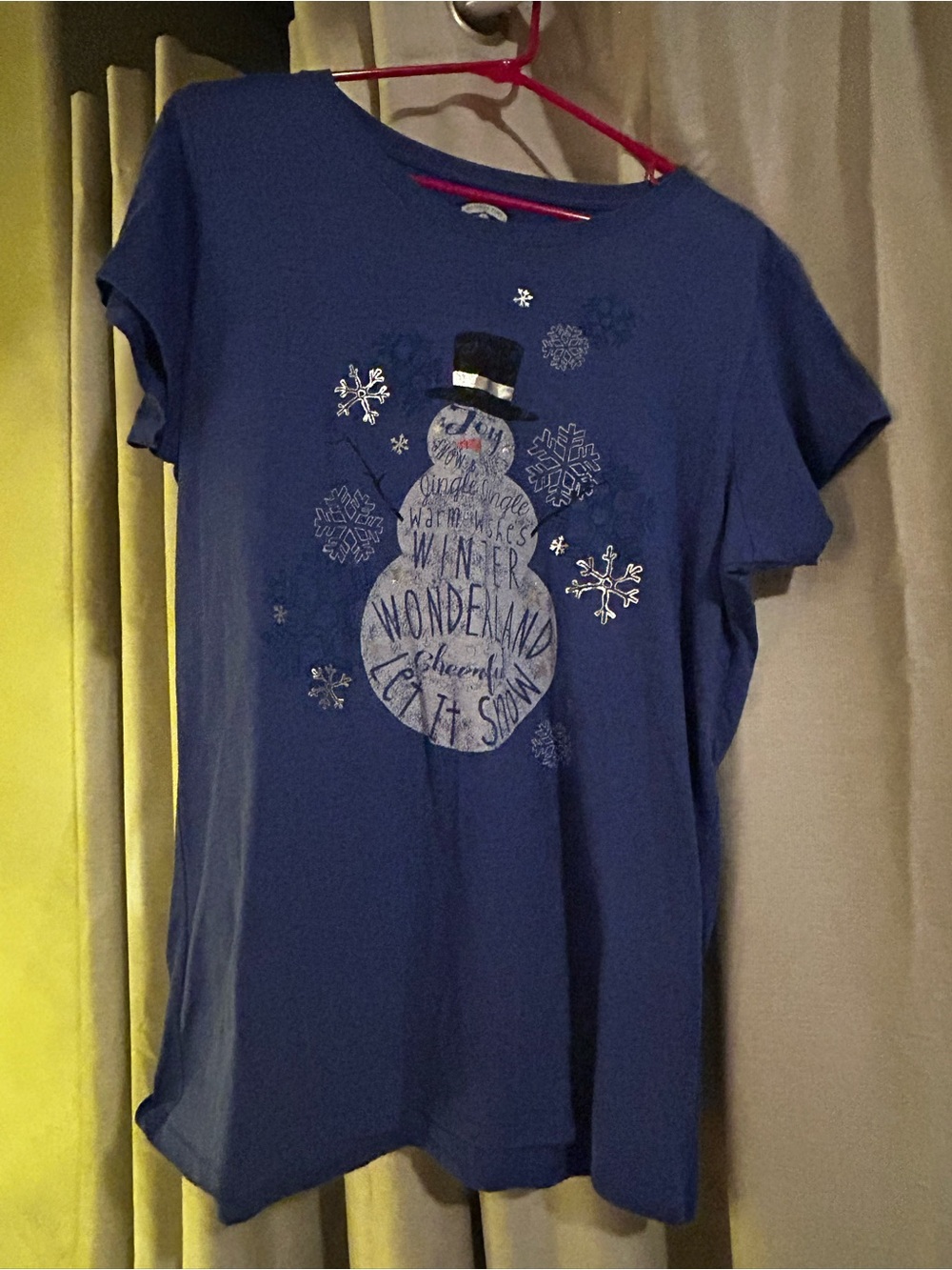 Holiday Time Blue Snowman Graphic Short Sleeve Tee